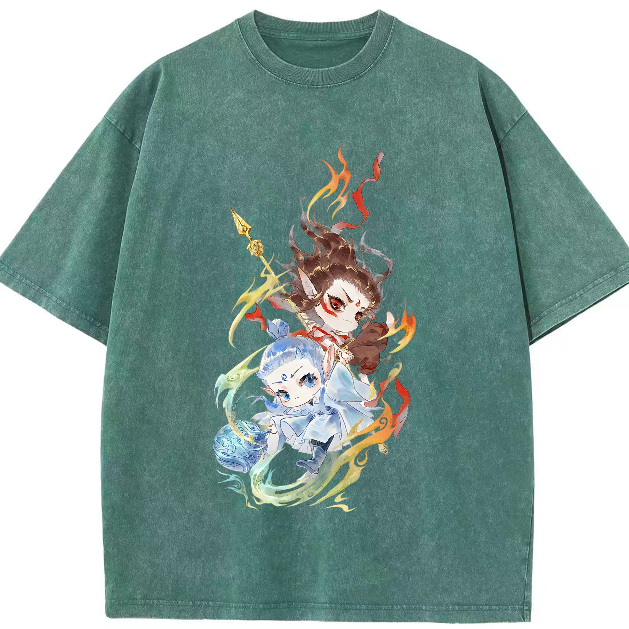 （画像用） Ne Zha 2 ナタ 魔童の大暴れ 綿100% ヴィンテージ風 半袖Tシャツ（フロントプリント）